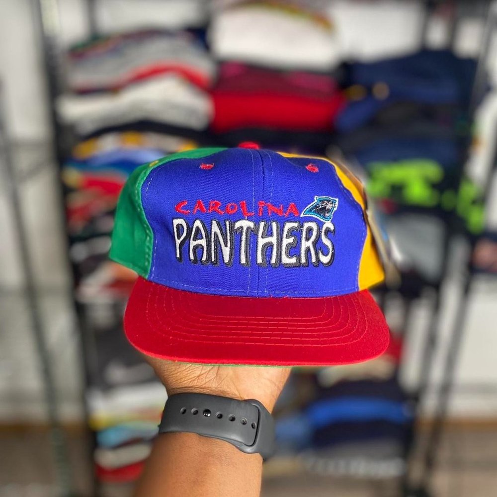 VINTAGE NFL Carolina Panthers Snap Back Hat Youth pin wheel colorful